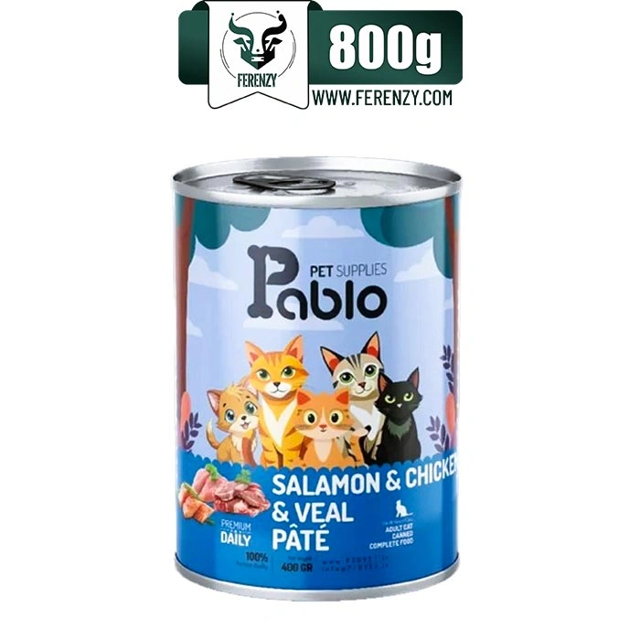 کنسرو گربه بالغ پابلو طعم مرغ و سالمون و گوساله مدل پته