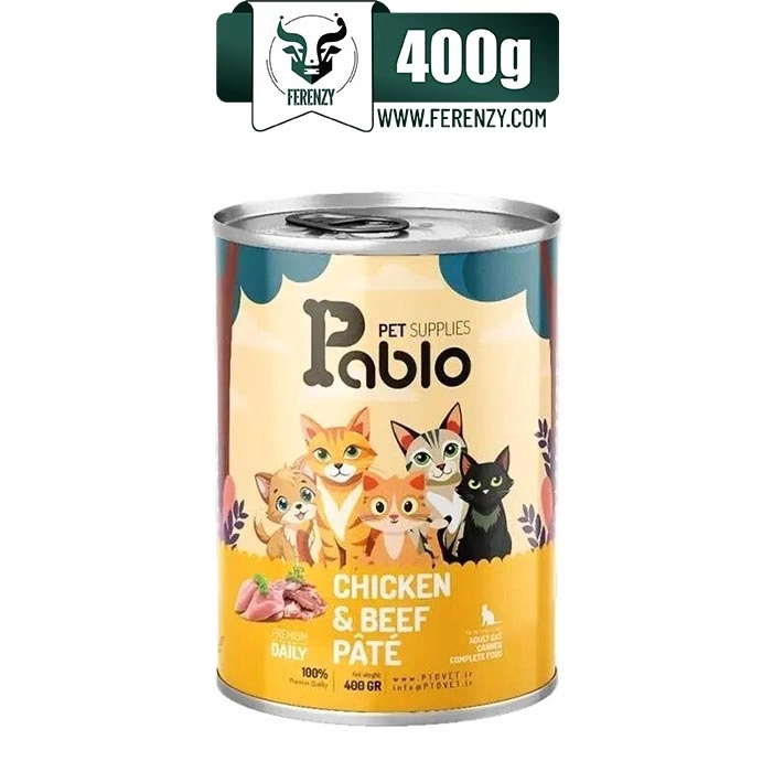 کنسرو گربه بالغ پابلو طعم مرغ و گوشت گاو مدل پته